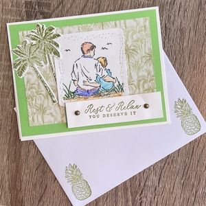 Hand Crafted Tropical Dune Card with Coordinating envelope Blank Inside
